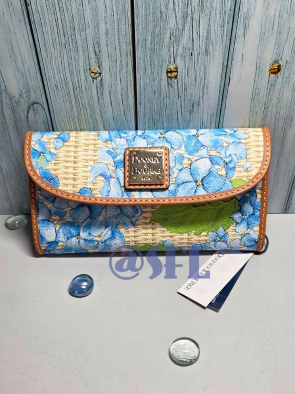 Dooney & Bourke Hydrangea Basketweave Continental Clutch In Sky Blue Wallet